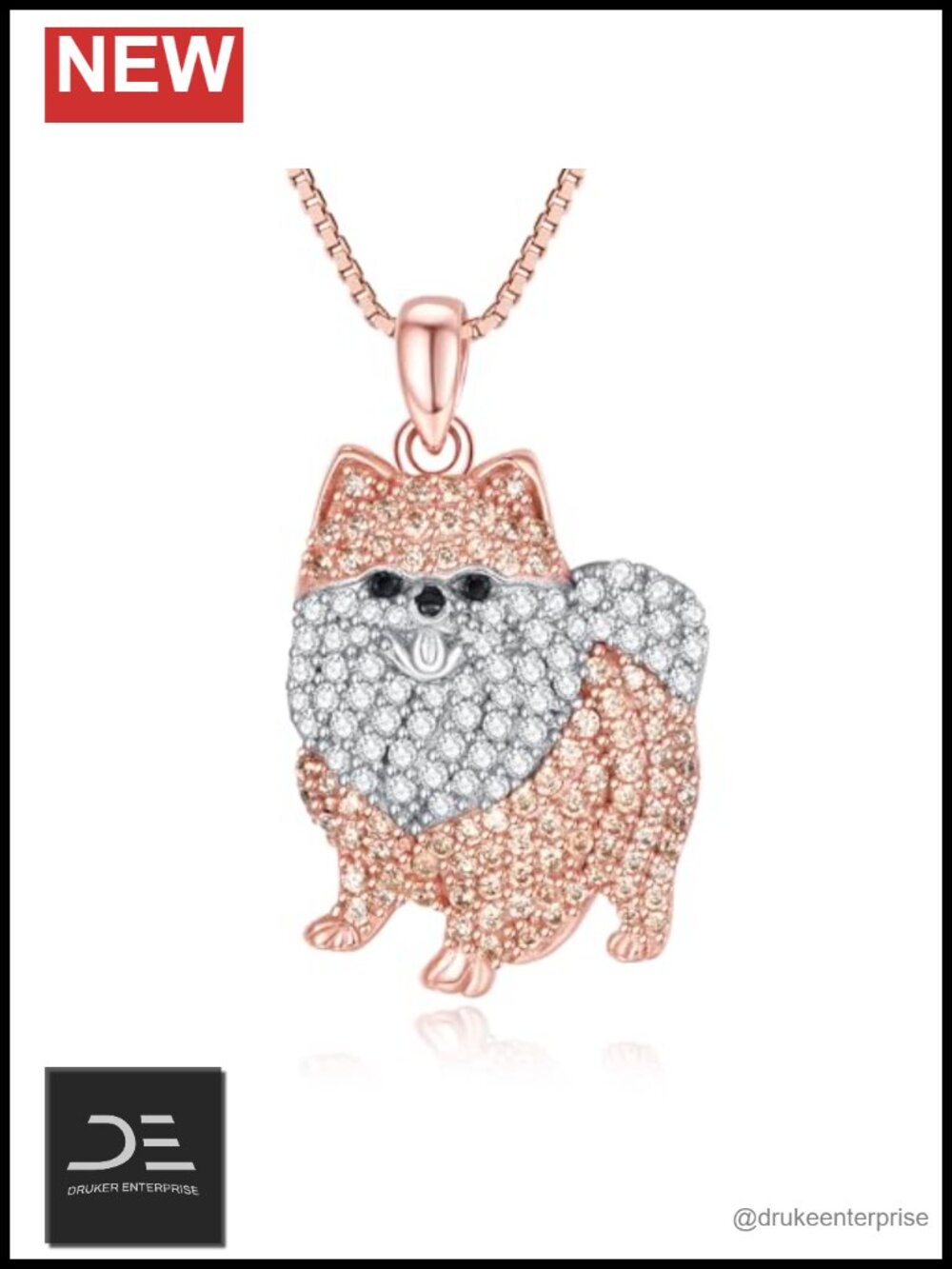 Sterling Silver Pomeranian Pendant Necklace Dog Lover Gift CZ Jewelry